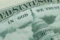 Macro shot image of the phrase in god we trust. Concept of financial success. Background of 50 dollar bills. Fifty dollars Royalty Free Stock Photo