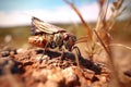 macro shot of individual locust in african landscape