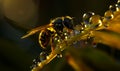 Macro shot of insect on grass. Close up view of bee sitting. generative ai Royalty Free Stock Photo