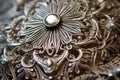 macro shot of intricate silver filigree