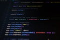 Macro shot of JavaScript backend code highlighting Express app initialization and middleware configuration for secure and Royalty Free Stock Photo