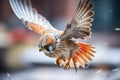 macro shot of a kestrels feathers while hovering