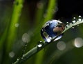 Macro shot of large Earth like drop on wet leaf Royalty Free Stock Photo