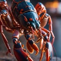 Macro shot of a lobster on the seashore. Closeup of Lobster walking on beach. National Lobster Day.