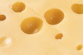 Macro shot maasdam cheese texture background. Closeup view of a piece of maasdam cheese pattern. Piece of delicious fresh cheese Royalty Free Stock Photo