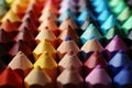 Macro shot of many colored pencils, forming a colorful background