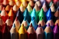 Macro shot of many colored pencils, forming a colorful background