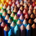 Macro shot of many colored pencils, forming a colorful background