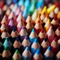 Macro shot of many colored pencils, forming a colorful background