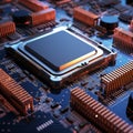 Macro shot of modern CPU central processing unit. Generative AI Royalty Free Stock Photo