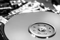 Macro shot of open hard disc drive Royalty Free Stock Photo