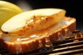 macro shot of pear slice on toasted bread Royalty Free Stock Photo