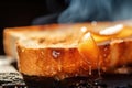 macro shot of pear slice on toasted bread Royalty Free Stock Photo