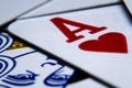 Macro shot playing cards, ace of hearts close-up picture Royalty Free Stock Photo