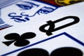 Macro shot playing cards, queen of clubs close-up picture Royalty Free Stock Photo