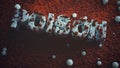 Macro Shot of Poison Text Formed Out of Small Spheres Red Blue