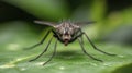 Detailed macro view of a black fly on green leaf. Royalty Free Stock Photo