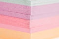 Macro shot of Pressed stack of colored sticky reminder notes