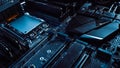Macro Shot of Printed Circuit Board with Computer Motherboard Components: Microchip, CPU Processor Royalty Free Stock Photo
