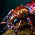 Macro shot of a red beetle on a dark background.generative AI