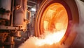 Macro shot of a rotary kiln, exposing the redhot