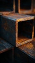Macro Shot of Rust Gradient on Square Metal Tubes with Cinematic Lighting Royalty Free Stock Photo