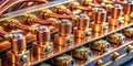 CloseUp View of a Copper Busbar Panel for HighCurrent Electrical Power Distribution in Industrial Applications Royalty Free Stock Photo