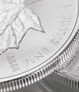 Macro shot of a silver canadian maple leaf bullion coin - business, investment, cash Royalty Free Stock Photo