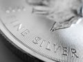 Macro shot of a silver canadian maple leaf bullion coin - business, investment, cash Royalty Free Stock Photo