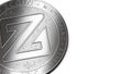 Macro shot of silver Zcoin and copy space