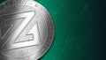 Macro shot of silver Zcoin and copy space