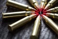 Macro shot of small-caliber tracer rounds with a