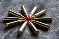 Macro shot of small-caliber tracer rounds with a Royalty Free Stock Photo