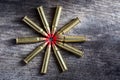 Macro shot of small-caliber tracer rounds with a