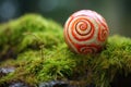 macro shot of a snail resting on a miniature globe, placed on moss