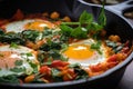 Macro Shot of a Spicy Shakshuka with Chickpeas and Spinach