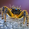 A macro shot of a spider on a dewy web2, Generative AI