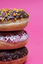 Macro shot of stack of donuts