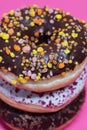 Macro shot of stack of donuts