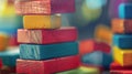 A macro shot of a stack of wooden blocks representing the longstanding tradition of handson learning and playbased