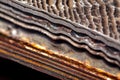 macro shot of steel layers in a damascus blade cross-section Royalty Free Stock Photo