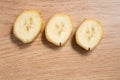 Macro shot of three banana slices