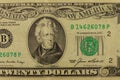 Macro shot of twenty dollar bill Royalty Free Stock Photo