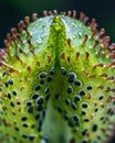 Macro shot of a vibrant green leaf with intricate patterns and textures