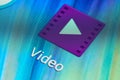 Macro shot of Video mobile application icon on Android phone screen. Common video player for mobile devices