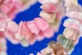Macro shot of watermelon tourmaline crystals in necklace Royalty Free Stock Photo