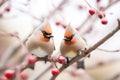 macro shot of waxwings vibrant plumage and berry