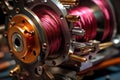 macro shot of welding wire spool and feeding mechanism