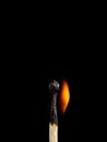 Macro shot of a wood safety matchstick flaming with a orange flame Royalty Free Stock Photo