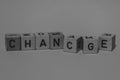 Macro shot of wooden cubes on a table showing the word CHANGE or CHANCE Royalty Free Stock Photo